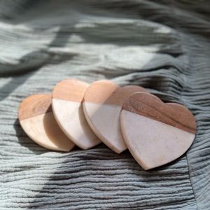 Wood and White Marble Heart Coasters